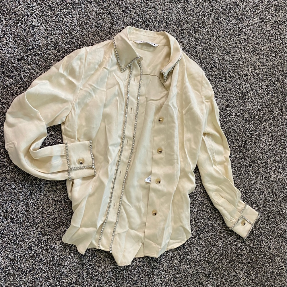 Satin rhinestone blouse